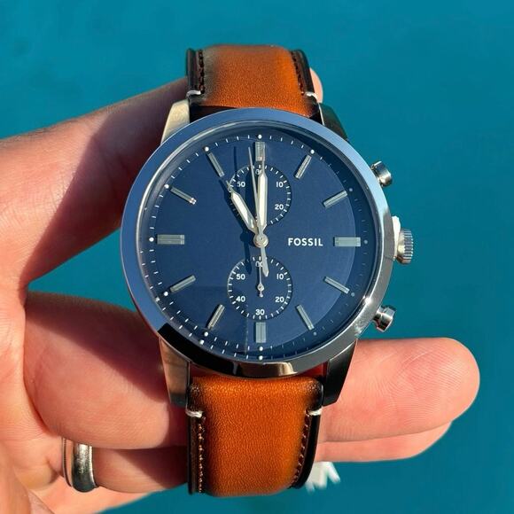 Fossil FS5279 Townsman Men’s 44mm Blue Chronograph Black Leather Quartz NIBWT - Picture 1 of 16